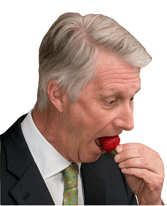 Roi Philippe qui mange une fraise en stoemelings