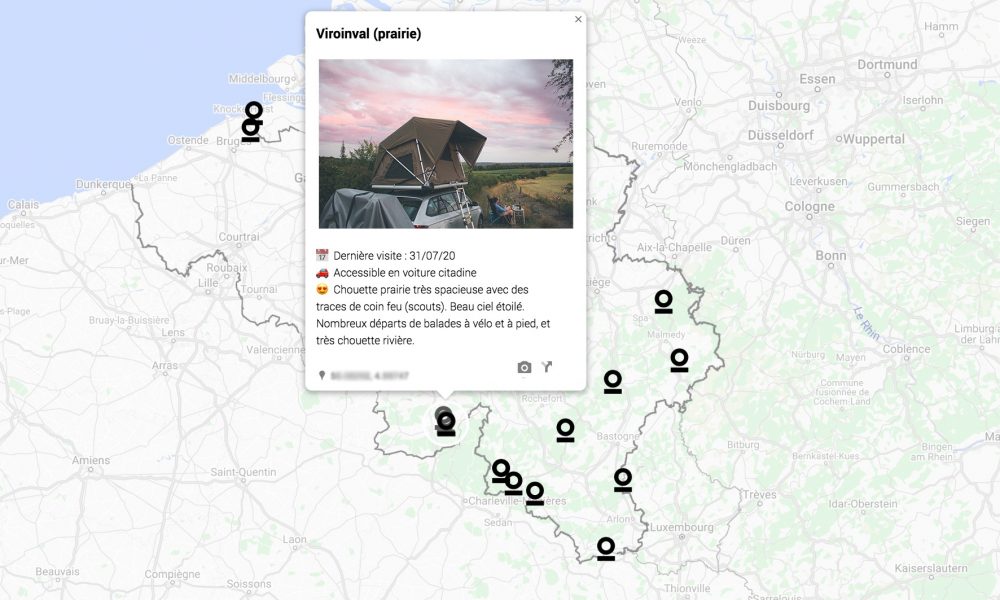 carte des lieux de bivouacs et spots stoemelings